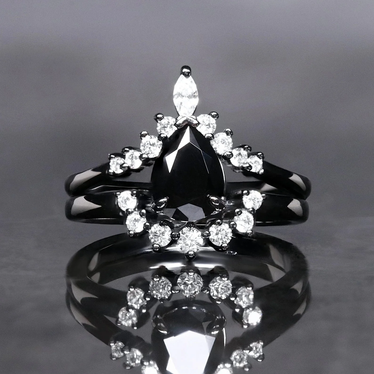 Mitternachts Obsidian - Ringe Set - Image 3